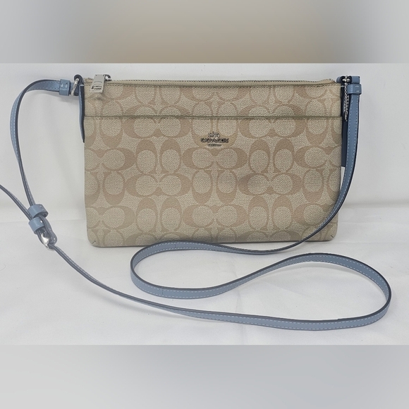 Coach Handbags - Coach Signature East West Pop Crossbody Handbag Light Khaki/Blue 10"x7" F58316